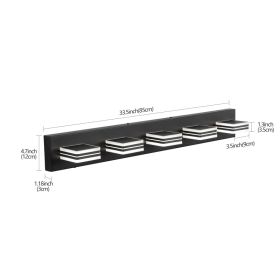 34  Modern 5-Light LED Vanity Light - Sleek Bathroom Wall Fixture, Iron & Acrylic, Dimmable & Energy-Efficient, Ideal For Mirror Lighting
