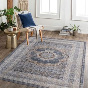 PAYAS C Ollection 6X9 Blue Ivory  Medallion Area Rug