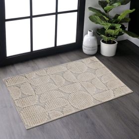 Step Collection High-Low Beige Indoor Area Rug, 2'x3', Modern, Contemporary, Geometric, Bohemian, Bedroom, Kitchen, Living Room, Doormat, Non Shedding