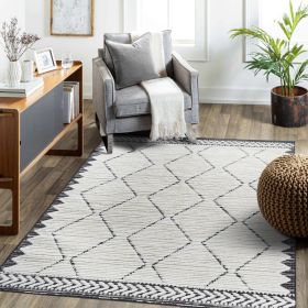 Step Collection High-Low Trellis Cream Anthracite Indoor Area Rug, 5'3''x7'6'', Modern, Contemporary, Geometric, Bohemian, Bedroom, Kitchen, Living Ro