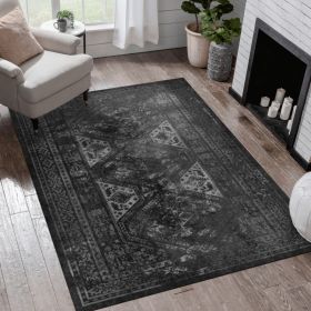 MAVAL Black Washable Rug 6x9 Area Rug  Black Gray, 6' X 9'
