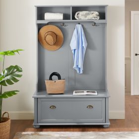 Modern Classic Hall Tree With Shoe Rack Bench And Coat Hooks For Hanging Storage, Entryway Bench With Open Shelves And Shoe Cabinets 40.16 Wx18.58 Dx6
