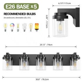 5-Light Bathroom Vanity Light Bathroom Light Fixtures Over Mirror, 31 Black Vanity Lights With Glass Shade, Modern Wall Sconce For Cabinet Porch (Option: Default)
