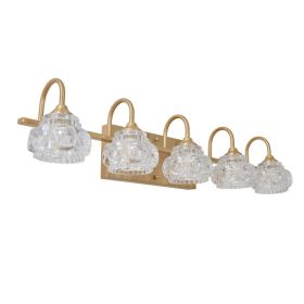 29 Modern Crystal Bathroom Vanity Light, 5-Light Golden Wall Sconce With Clear Glass Shade, Elegant Wall Mount Lighting For Bathroom, Powder Room (Option: Default)