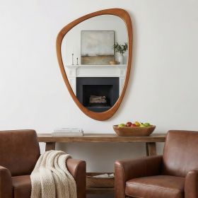Yellowish Brown 20x30 Irregular Solid Wood Frame Decorative Mirror,For Bedroom, Bathroom, Living Room, Entryway (Option: Yellow Brown)