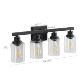 24 Modern Black 4-Light Bathroom Vanity Light Fixture, Industrial Wall Sconce With Clear Glass Shades For Mirror, Bathroom, Bedroom, And Hallway (Option: Default)
