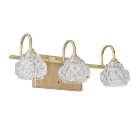17 Modern Crystal Bathroom Vanity Light, 3-Light Golden Wall Sconce With Clear Glass Shade, Elegant Wall Mount Lighting For Bathroom, Powder Room (Option: Default)