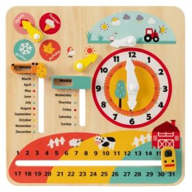 Montessori Wooden Time Learning Clock For Kids 3+, All-in-One Calendar Season Weather Educational Toy (Option: defaulttitle)