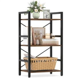4-Tier Industrial Bookshelf (Rustic Brown+Black), Heavy-Duty Metal Frame & X-Shaped Braces (Option: defaulttitle)