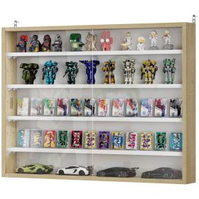 5-Tier Display Cabinet, Wall-Mounted Display Case with 2 Glass Doors and Adjustable Shelves, Oak and White (Option: Oak-900x480x115 mm)