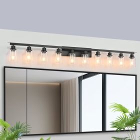 10 Light Bathroom Vanity Lights Over Mirror, 65.4inch Black Vanity Lights Fixtures Matte Black Modern Vanity Lights Black Bathroom Wall Lighting (Option: Default)