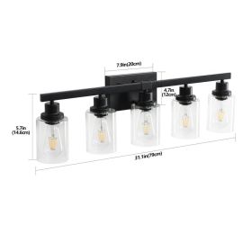 31  Modern Black 5-Light Bathroom Vanity Light Fixture, Industrial Wall Sconce With Clear Glass Shades For Mirror, Bathroom, Bedroom, And Hallway (Option: Default)