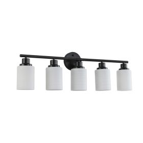 31  Modern 5-Light Vanity Bathroom Mirror Light, Frosted White Glass With Black Iron Frame, Contemporary Wall Sconce For Bedroom, Bathroom, And D (Option: Default)