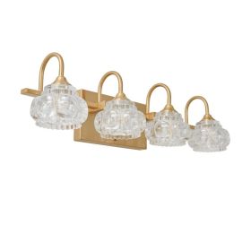 23  Modern Crystal Bathroom Vanity Light, 4-Light Golden Wall Sconce With Clear Glass Shade, Elegant Wall Mount Lighting For Bathroom, Powder Roo (Option: Default)