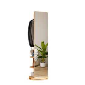 360 Rotating 69x16 Multifunctional Full Length Mirror With Hook Storage Rack Coat Rack With Mirror Solid Wood Floor Mirror Bedroom Living Room Cl (Option: Natural Wood)