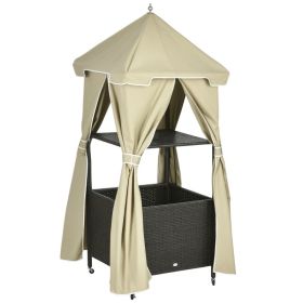 Outdoor Towel Valet Caddy, Covered Poolside Towel Holder Rack, Shelf, Basket, Rolling PE Rattan Wicker Storage on Wheels, Beige (Option: Beige-1050x810x195 mm)