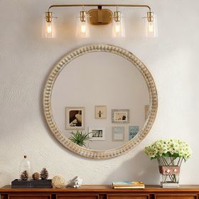Round Decorative Wall Mirror, 23.62  Distressed Wood Beaded Frame Mirror For Entryway, Living Room, Bathroom, Farmhouse Style Accent Mirror (Option: Natural Wood)