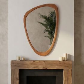 Yellowish Brown 24x36 Irregular Solid Wood Frame Decorative Mirror,For Bedroom, Bathroom, Living Room, Entryway (Option: Yellowish Brown)