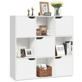 White 9-Cube Organizer Bookcase, Enclosed Cabinets & Open Cubbies, 3-Tier Storage Design (Option: defaulttitle)