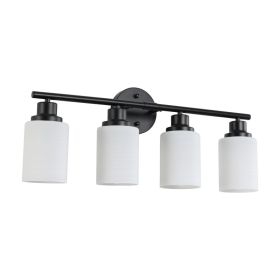 24 Modern 4-Light Vanity Bathroom Mirror Light, Frosted White Glass With Black Iron Frame, Contemporary Wall Sconce For Bedroom, Bathroom, And Dr (Option: Default)