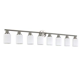 52   Modern 8-Light Vanity Wall Sconce, Brushed Nickel Finish With Frosted Glass Shades For Bathroom Or Hallway Lighting  No Bulbs (Option: Default)