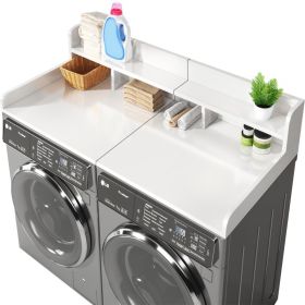 Washer Dryer Countertop With Non-slip Pads Laundry Wood Shelf Topper With Edge, 54Width X 27.5Depth Double Layer Organizer For Washer And Dryer L (Option: White)
