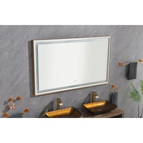 60 X 36 Inch LED Bathroom Mirror With Aluminum Frame, Wall Mounted Vanity Mirror, Anti-Fog, Memory, 3 Colors, Stepless Dimmable (Option: Brushed Gold)